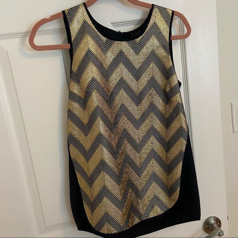 J. Crew Navy & Gold Chevron Gilded Tulip Hem Top